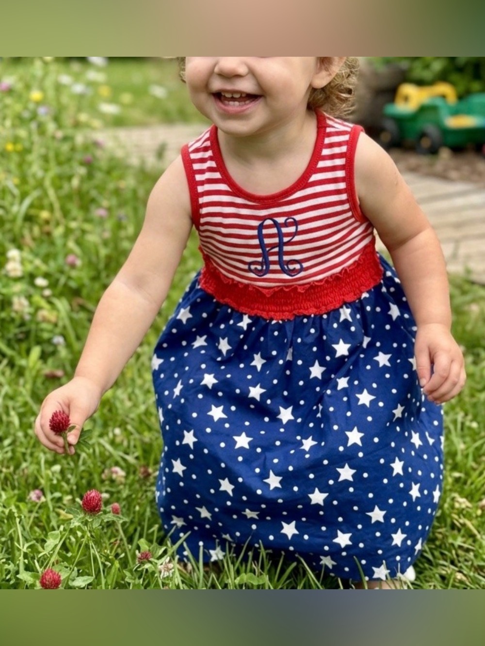 healthtex Red and White Toddler Dress with Blue Star Print “A” embroidered